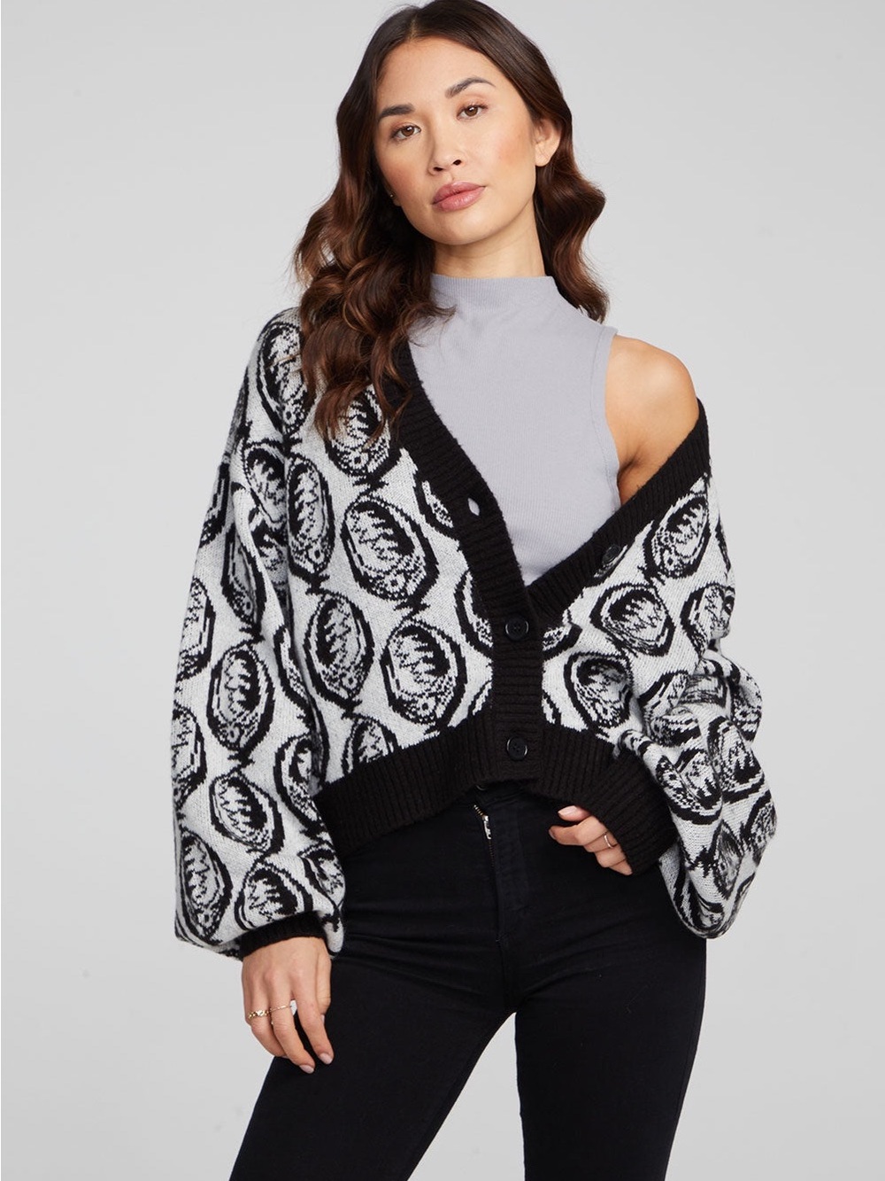 Chaser Grateful Dead Steal Your Face Cardigan NWOT Skull Sweater Sz S